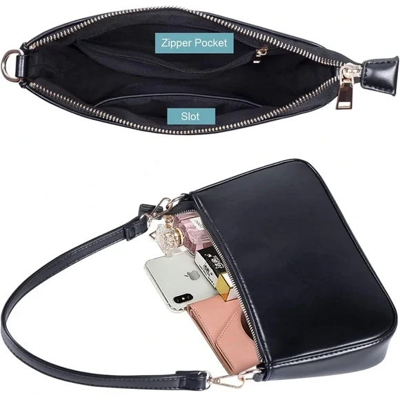 NWT Women Retro Vegan Leather Shoulder Bag with Zipper Closure - Picture 3 of 10